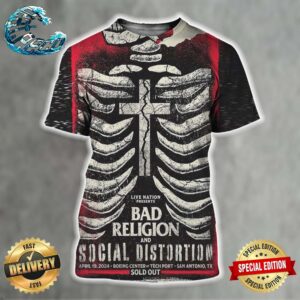 Bad Religion And Social Distortion Poster For San Antonio TX Show At Boeing Center At Tech Port On April 19 2024 Commemorate Their Sold Out 3D Shirt