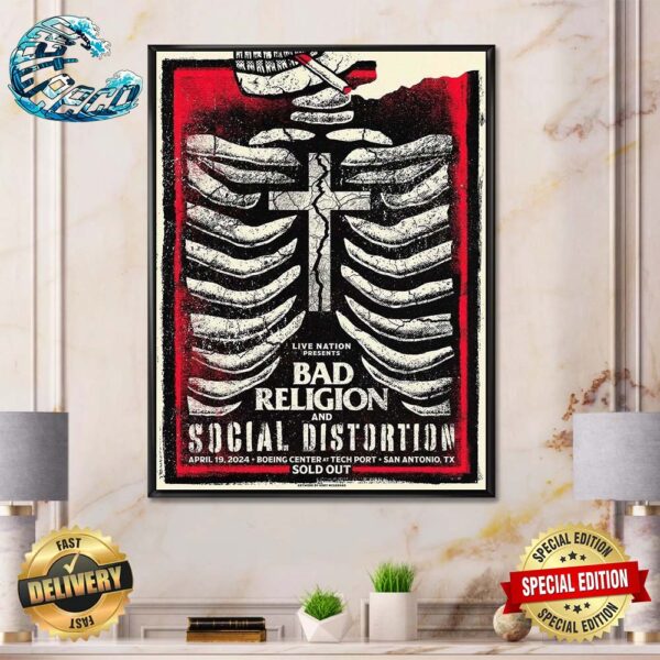 Bad Religion And Social Distortion Poster For San Antonio TX Show At Boeing Center At Tech Port On April 19 2024 Commemorate Their Sold Out Poster Canvas