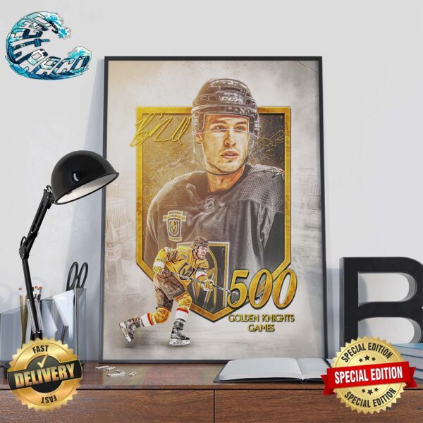 Brayden McNabb Playing In Their 500th Games As Golden Knights Home Decor Poster Canvas