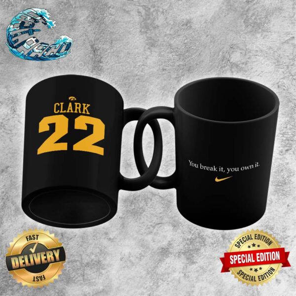 Caitlin Clark Iowa Hawkeyes Nike Record Breaking You Break It You Own It Black Ceramic Mug