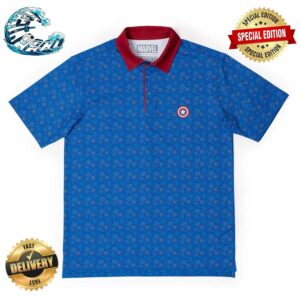 Captain America Stars Stripes and Shields All Over Print Pattern RSVLTS Collection All Day Unisex Polo Shirt