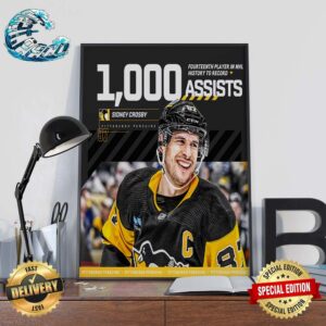Congrats Sidney Crosby Pittsburgh Penguins Record 1000 Career Assists Fourteenth Player In NHL History Wall Decor Poster Canvas