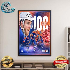 Connor McDavid Edmonton Oilers Has Reached 100 Assists On The NHL Season Wall Decor Poster Canvas