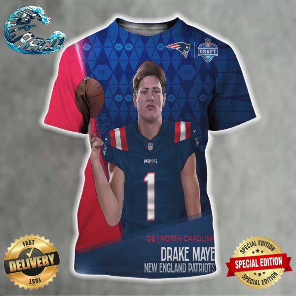 Drake Maye Picked By New England Patriots At NFL Draft Detroit 2024 All Over Print Shirt