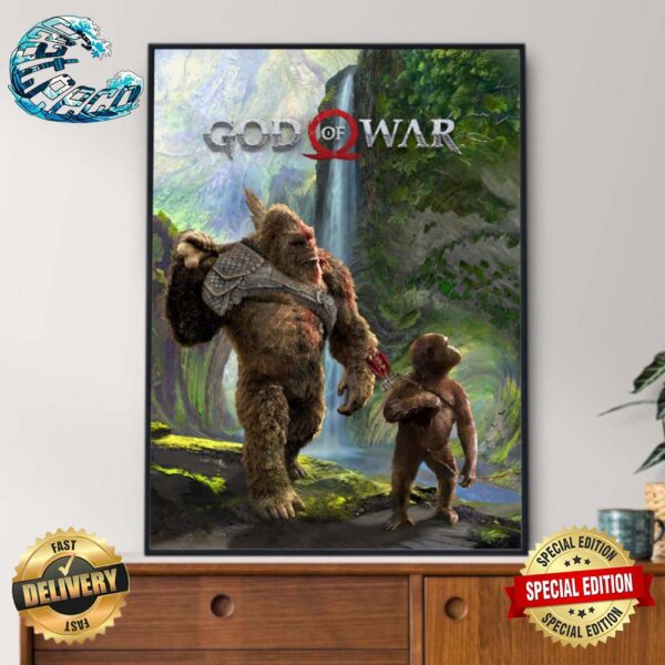 Godzilla x Kong The New Empire Funny Kong And Suko In God Of War Style Meme Poster Canvas