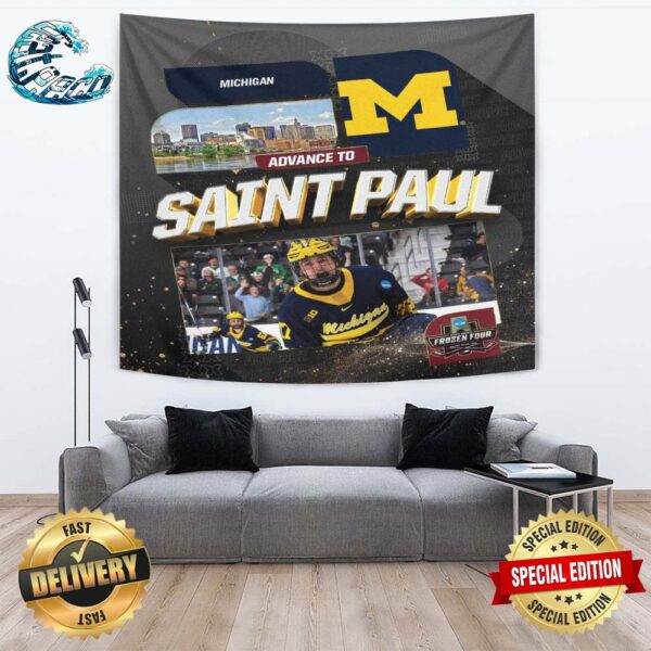 Michigan Hockey Is Going To Back To NCAA 2024 Men’s Frozen Four At Saint Paul MN Wall Decor Poster Tapestry