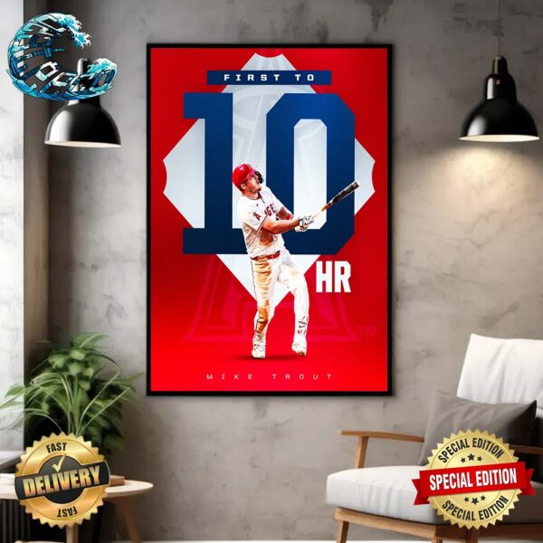 Mike Trout Los Angeles Angels First To 10 HR Home Decor Poster Canvas