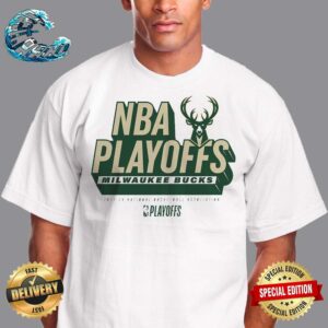 Milwaukee Bucks Fanatics Branded 2024 NBA Playoffs Defensive Stance Big Logo Classic T-Shirt