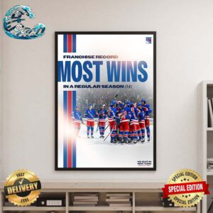 New York Rangers Franchise Record Most Wins In A Regular Season NHL Poster Canvas