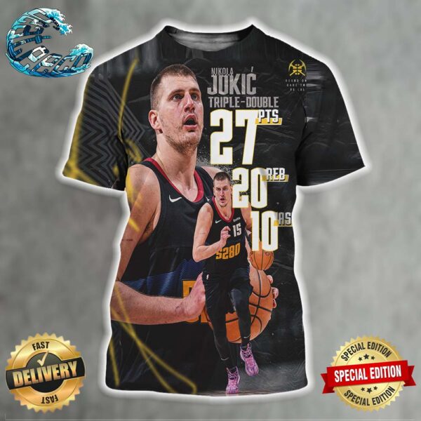 Nikola Jokic Denver Nuggets Triple-Double 27 PTS 20 REB And 10 AST Career Playoff All Over Print Shirt