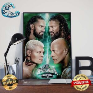 Official Poster For WWE WrestleMania XL Head To Head Matchup Cody Rhodes And Seth Rollins Vs Roman Reigns And The Rock Poster Canvas