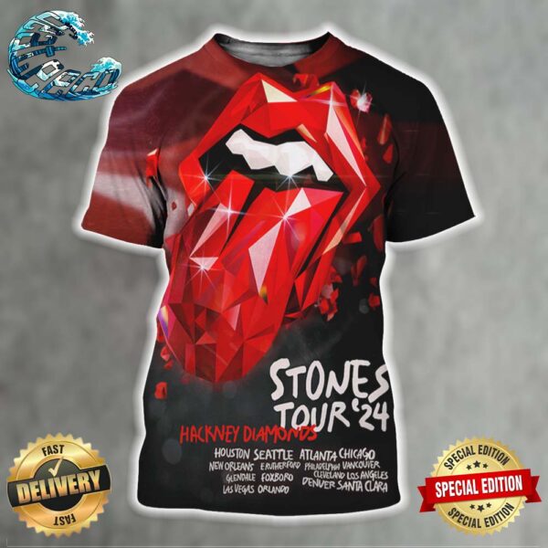 Poster For Hackney Diamonds Tour Stones 2024 Tongues All Over Print Shirt