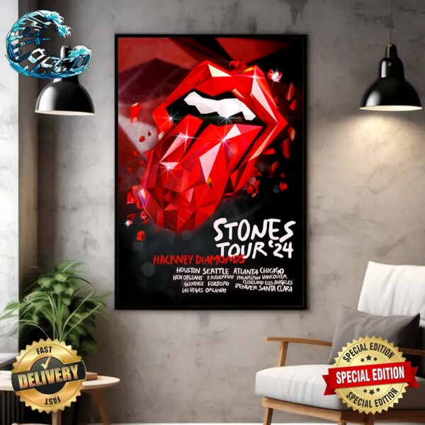 Poster For Hackney Diamonds Tour Stones 2024 Tongues Home Decor Poster Canvas