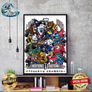 Stanley Cup Playoffs 2024 All Team Participants Funny Cartoon Art Poster Poster Canvas
