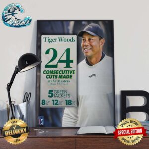 Tiger Woods The Most Consecutive Made Cuts All Time At The Masters The 24th Straight Cut At Augusta National Home Decor Poster Canvas