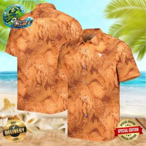 Tommy Bahama Texas Orange Texas Longhorns Big & Tall Coast Luminescent Fronds IslandZone Button-Up Camp Hawaiin Shirt