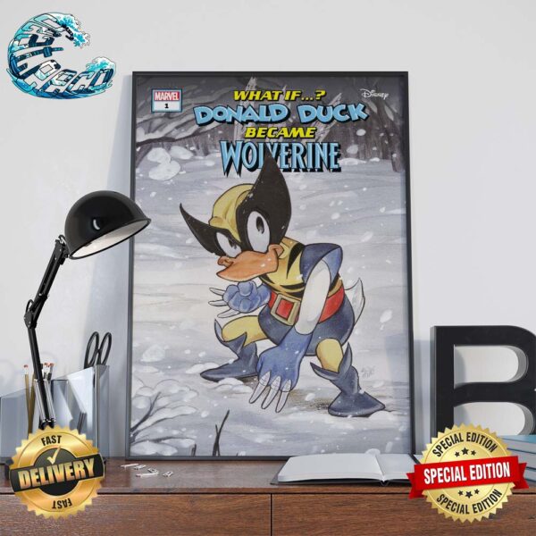 What If Donald Duck Became Wolverine Ver 3 Issue 1 Celebrate The 90th Anniversary Of Donald Duck 50th Anniversary Of Wolverine Comic Cover Wall Decor Poster Canvas