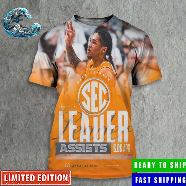 Zakai Zeigler Tennessee Basketball Back -To-Back 2023-24 SEC Assist Leader All Over Print Shirt
