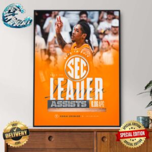 Zakai Zeigler Tennessee Basketball Back -To-Back 2023-24 SEC Assist Leader Poster Canvas