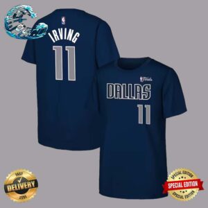 2024 NBA Finals Kyrie Irving 11 Dallas Mavericks Name And Number Navy Two Sides Print Premium T-Shirt