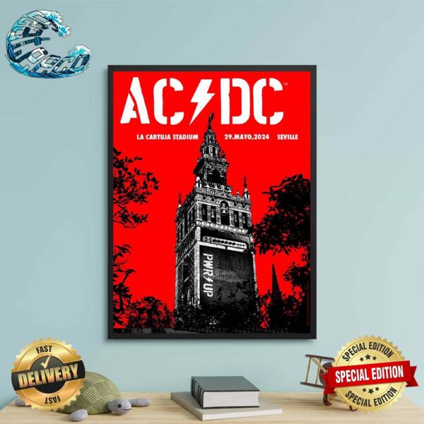 AC DC Tour Poster In Seville Spain At La Cartuja Stadium On May 29 2024 Wall Decor Poster Canvas