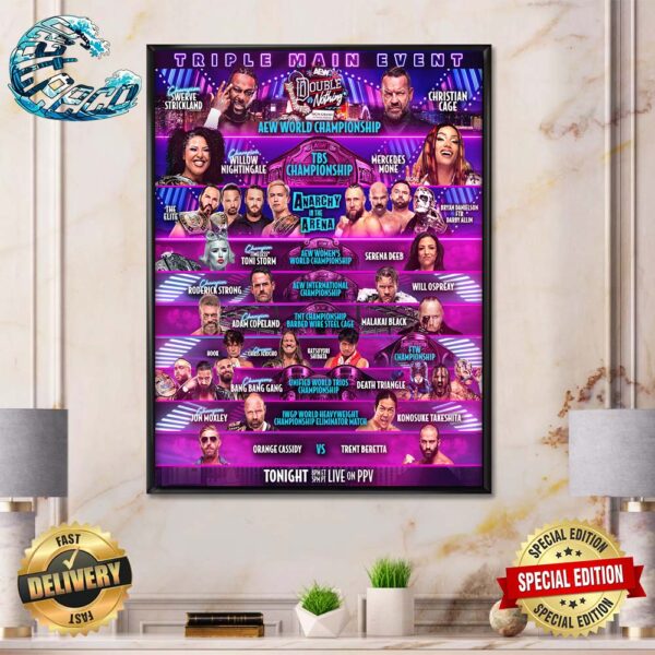 AEW Double Or Nothing Triple Main Event All Matchup Card Home Decor Poster Canvas