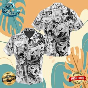 Ahegao Manga Collage Button Up Anime Ape Hawaiian Shirt
