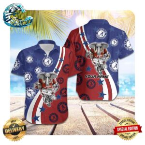 Alabama Crimson Tide American Flag Custom Name Men Women Hawaii Shirt Summer Button Up Shirt For Men Women