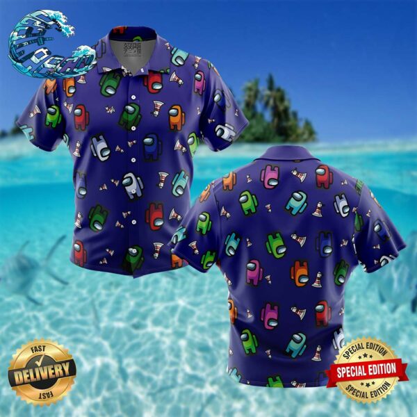 Among Us Pattern Button Up Hawaiian Shirt