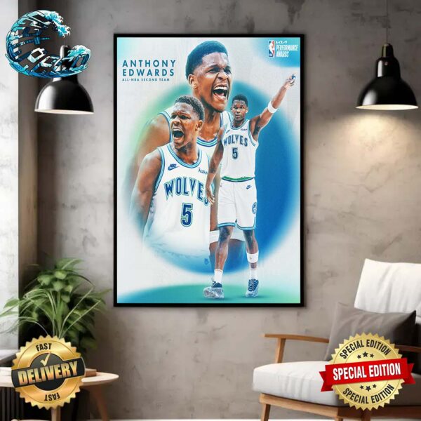 Anthony Edwards Minnesota Timberwolves All-NBA Second Team Home Decor Poster Canvas