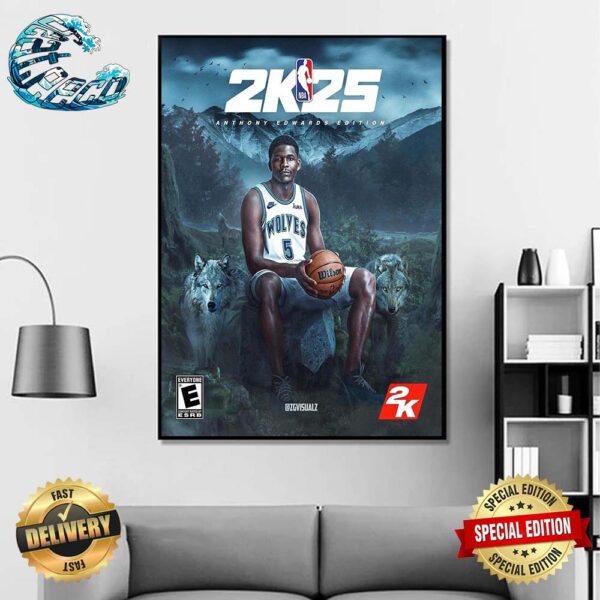 Anthony Edwards Receive The Cover Athlete Of NBA 2K25 Wall Decor Poster Canvas
