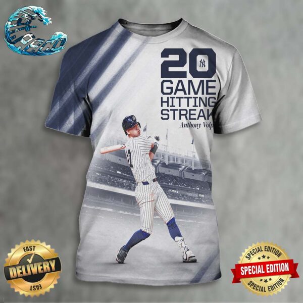 Anthony Volpe’s 20-Game Hitting Streak Is The Longest By A New York Yankees Since 2012 All Over Print Shirt