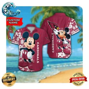 Arizona Cardinals And Mickey Mouse Custom Name Hawaii Shirt Summer Button Up Shirt For Men Women
