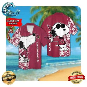 Arizona Cardinals And Snoopy Short Sleeve Button Up Tropical Aloha Hawaiian Shirts For Mens Women