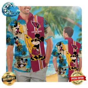 Arizona Cardinals Mickey Custom Name Hawaii Shirt Summer Button Up Shirt For Men Women