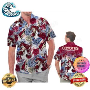 Arizona Coyotes America Flag Tropical Floral Aloha Hawaiian Shirt, Beach Shorts Custom Name For Men Women