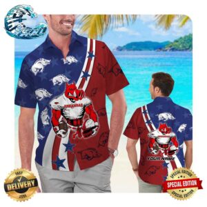 Arkansas Razorbacks American Flag Custom Name Men Women Hawaii Shirt Summer Button Up Shirt For Men Women