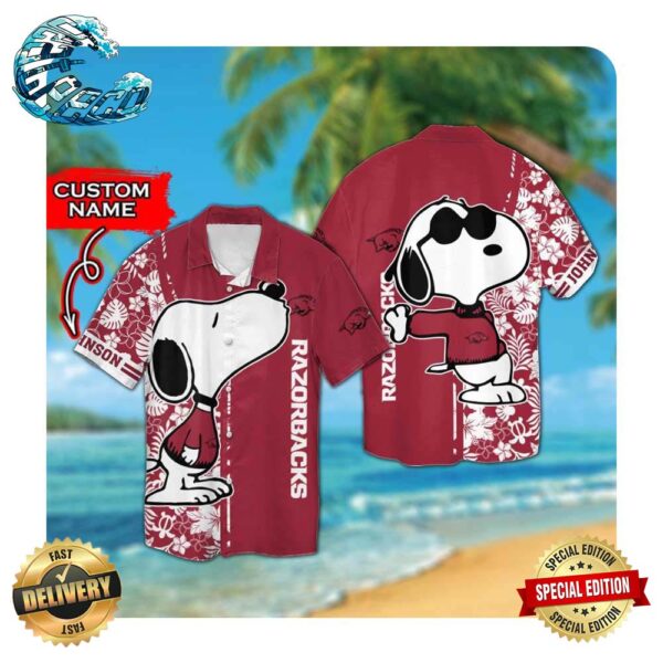 Arkansas Razorbacks And Snoopy Custom Name Hawaii Shirt Summer Button Up Shirt For Men Women