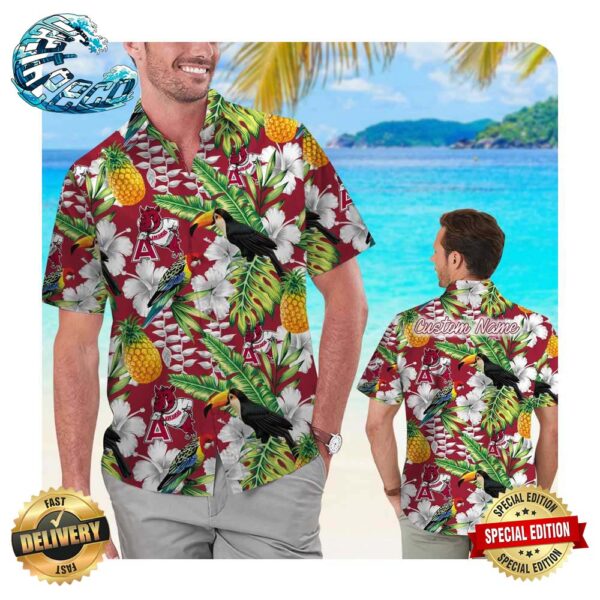 Arkansas Razorbacks Custom Name Parrot Floral Tropical Men Women Hawaii Shirt Summer Button Up Shirt For Men Women