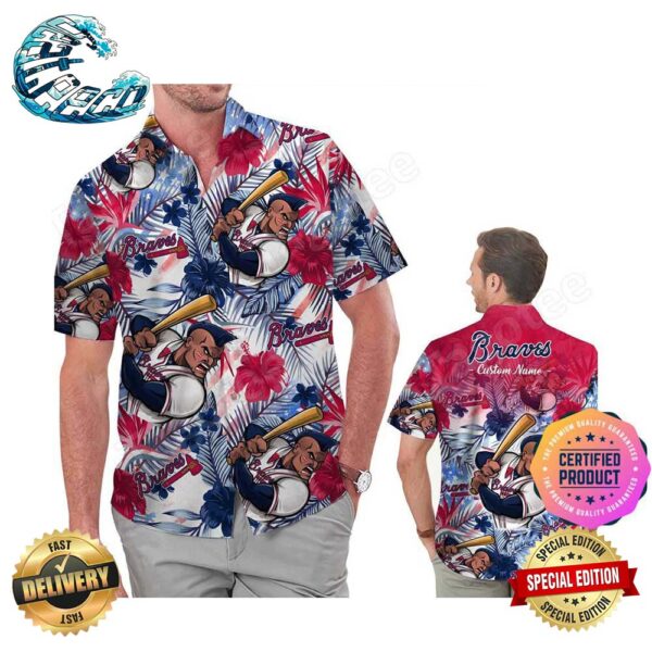 Atlanta Braves America Flag Tropical Floral MLB Aloha Hawaiian Shirt, Beach Shorts Custom Name For Men Women