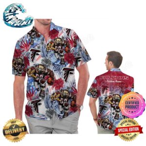 Atlanta Falcons America Flag Tropical Floral Aloha Hawaiian Shirt, Beach Shorts Custom Name For Men Women