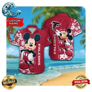 Atlanta Falcons And Mickey Mouse Custom Name Hawaii Shirt Summer Button Up Shirt For Men Women