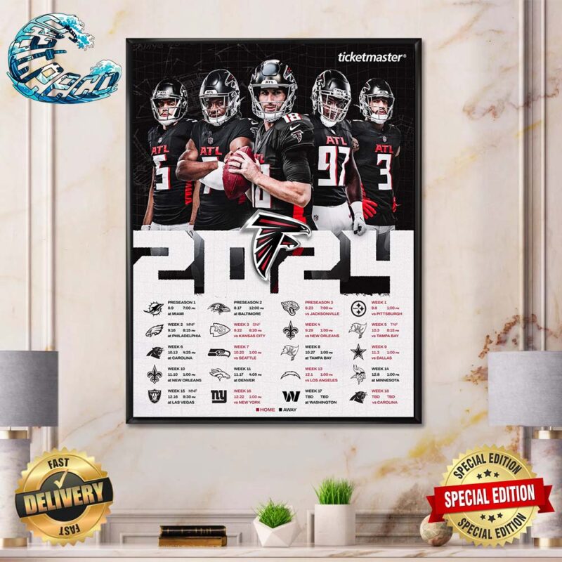 Atlanta Falcons NFL 2025 Season Schedule Home Decor Poster Canvas