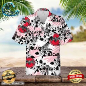 Bacardi Hawaiian Button Up Shirt Hibiscus Floral