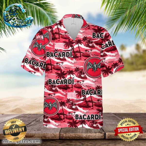 Bacardi Hawaiian Button Up Shirt Sea Island Pattern