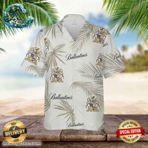 Ballantines Hawaiian Button Up Shirt Palm Leaves Pattern