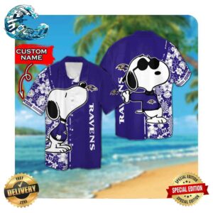 Baltimore Ravens And Snoopy Custom Name Hawaii Shirt Summer Button Up Shirt For Men Women