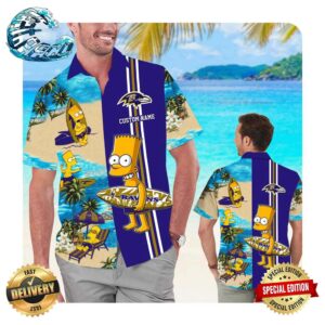 Baltimore Ravens Simpsons Custom Name Hawaii Shirt Summer Button Up Shirt For Men Women