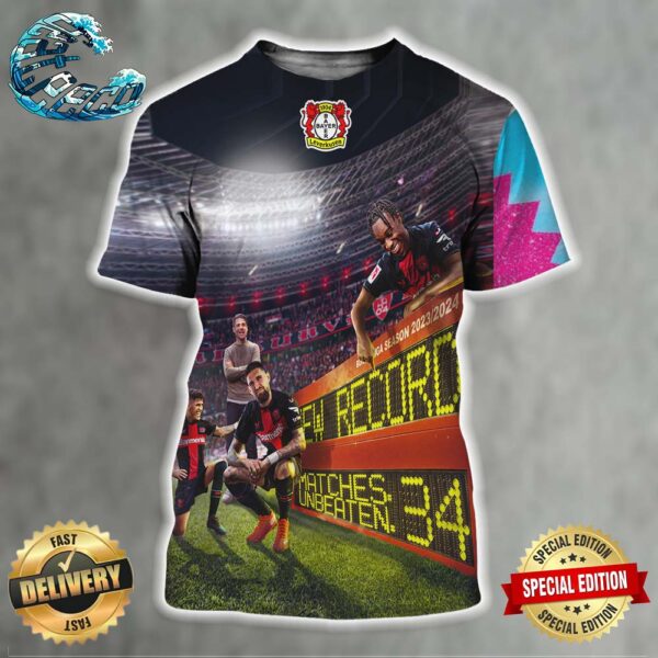 Bayer 04 Leverkusen Matches Unbeaten 34 New Historic Record At The Bundesliga Season 2023-2024 All Over Print Shirt