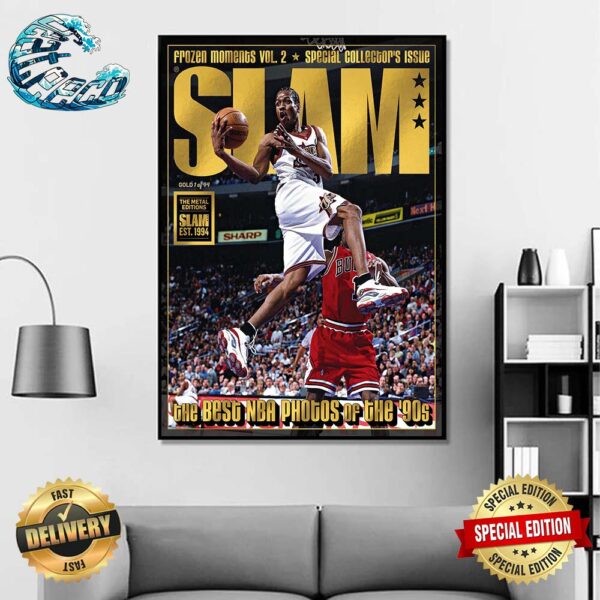 Best NBA Photos Of The 90s Allen Iverson On The Slam Gold Metal Magazine Cover Home Decor Poster Canvas
